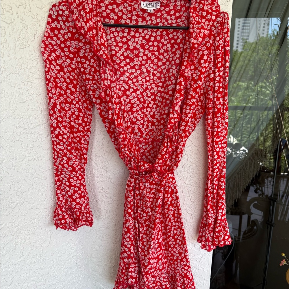 Akira Red Floral Wrap Dress